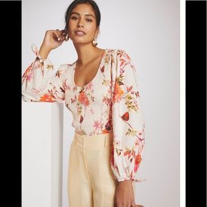 Anthropologie Maeve Smocked Peplum Top Size Large